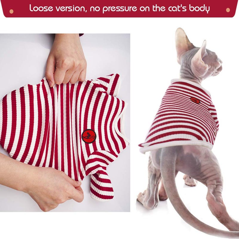 DENTRUN Hairless Cats Shirt Breathable Cat Daily Wear Clothes Stripe Vest Adorable Pajamas Jumpsuit Soft & Skin-Friendly - Image 2